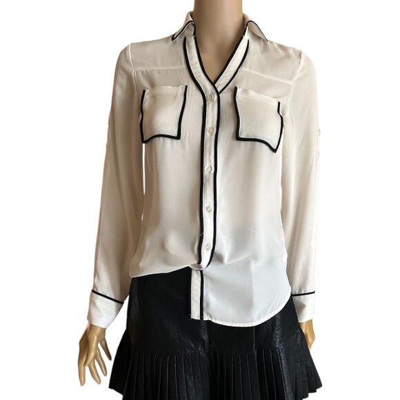 NWOT Express Women's Portifino Ivory Shirt Black Piping XXS - Picture 4 of 5